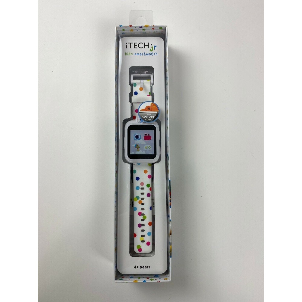 iTech Jr Kids Smartwatch Games Girls White Polka Dot Swivel Camera NEW